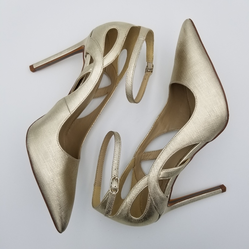 Sam Edelman Adelisa Ankle Strap Stiletto Heels, Gold Leaf, Women's Size 8.5 - Picture 16 of 16